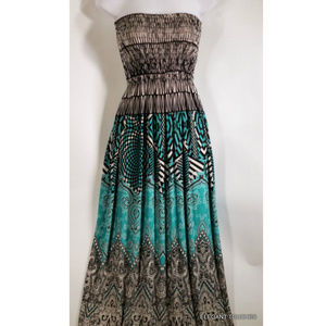 ING Green TEAL & Black/White Strapless MAXI DRESS